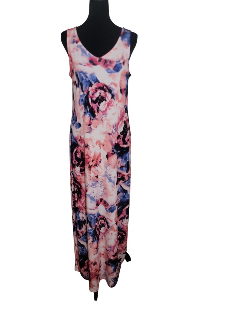 Apt.9 sleeveless v neck floral print maxi dress women's size medium stretch